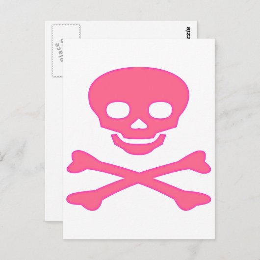 Roze schedel en kruisbeenderen briefkaart (Voorkant / Achterkant)