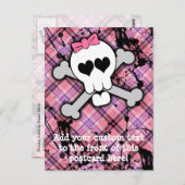 Roze schedel en kruisbeenderen met hart en met pot briefkaart (Voorkant / Achterkant)