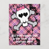 Roze schedel en kruisbeenderen met hart en met pot briefkaart (Voorkant)