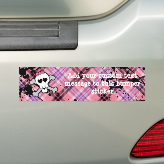 Roze schedel en kruisbeenderen met hart en met pot bumpersticker (Op auto)