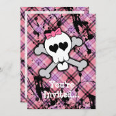 Roze schedel en kruisbeenderen met hart en met pot kaart (Voorkant / Achterkant)