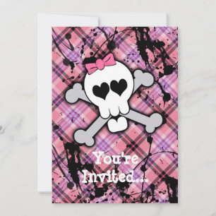 Roze schedel en kruisbeenderen met hart en met pot kaart