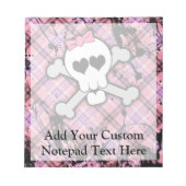 Roze schedel en kruisbeenderen met hart en met pot notitieblok (Voorkant)