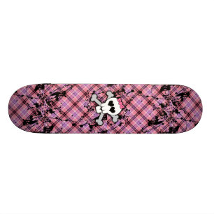 Roze schedel en kruisbeenderen met hart en met pot persoonlijk skateboard