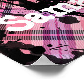 Roze schedel en kruisbeenderen met hart en met pot poster (Hoek)