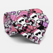 Roze schedel en kruisbeenderen met hart en met pot stropdas (Opgerold)