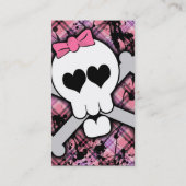 Roze schedel en kruisbeenderen met hart en met pot visitekaartje (Achterkant)