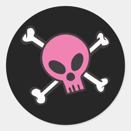 Roze Schedel en Kruisbeenderen Ronde Sticker (Voorkant)