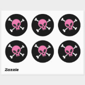Roze Schedel en Kruisbeenderen Ronde Sticker (Vel)