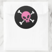 Roze Schedel en Kruisbeenderen Ronde Sticker (Tas)