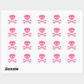 Roze Schedel en Kruisbeenderen Ronde Sticker (Vel)