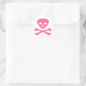 Roze Schedel en Kruisbeenderen Ronde Sticker (Tas)