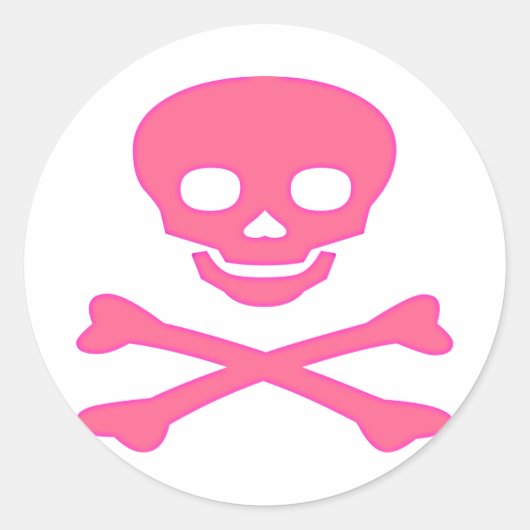 Roze Schedel en Kruisbeenderen Ronde Sticker (Voorkant)