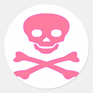 Roze schedel en kruisbeenderen ronde sticker