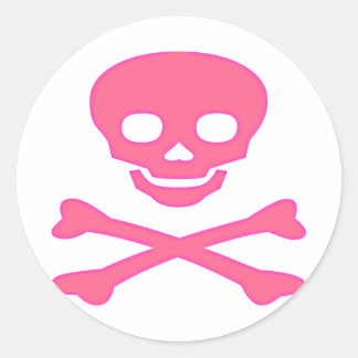 Roze Schedel en Kruisbeenderen Ronde Sticker