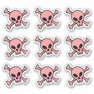 Roze schedel en kruisbeenderen sticker
