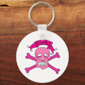 Roze schedel en kruisbeenderen T-shirts en cadeaut Sleutelhanger (Voorkant)
