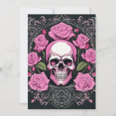 Roze schedel en Rozen Gotische Elegantie Bruiloft Kaart (Voorkant)