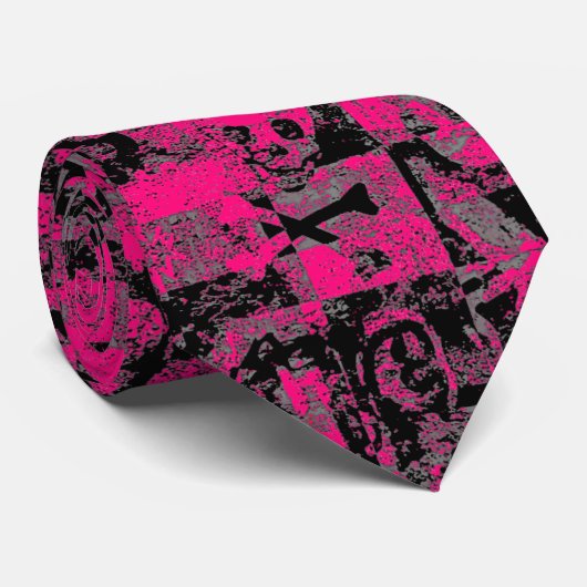 Roze schedel graffiti stropdas (Opgerold)