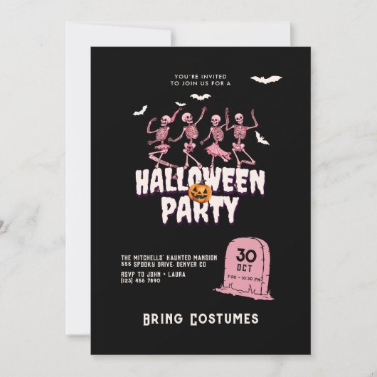 Roze schedel Halloween Party Kaart (Voorkant)