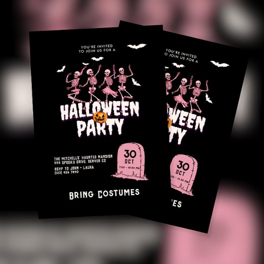 Roze schedel Halloween Party Kaart