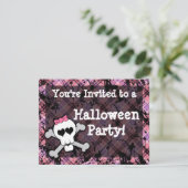 Roze schedel Halloween Party Uitnodigingen (Staand voorkant)