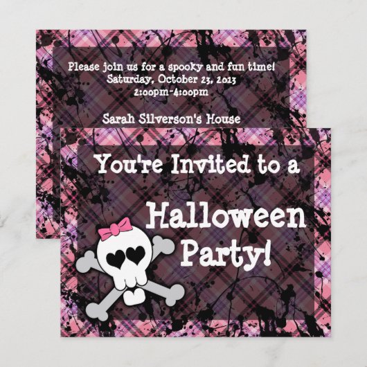 Roze schedel Halloween Party Uitnodigingen (Voorkant / Achterkant)