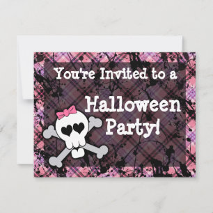 Roze schedel Halloween Party Uitnodigingen