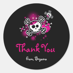 Roze Schedel, Hart & Kruisbeenderen Feest Favor St Ronde Sticker