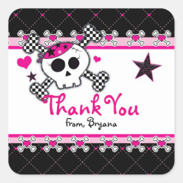 Roze Schedel, Hart & Kruisbeenderen Feest Favor St Vierkante Sticker