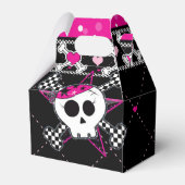 Roze schedel & harten verjaardagsfeestje gunstboxe bedankdoosjes (Achterkant)