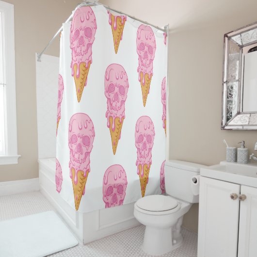 Roze schedel - ijs. Naadloze patroonachtergrond Douchegordijn (In situ)