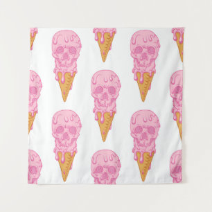 Roze schedel - ijs. Naadloze patroonachtergrond Wandkleed