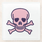 Roze schedel in Botten helder glas onderzetter (Voorkant)