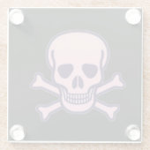 Roze schedel in Botten onderzetter van zwart glas Glazen Onderzetter (Achterkant)