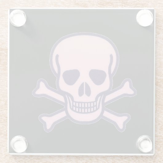 Roze schedel in Botten onderzetter van zwart glas Glazen Onderzetter (Achterkant)