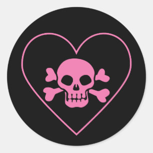 Roze schedel in het hart ronde sticker