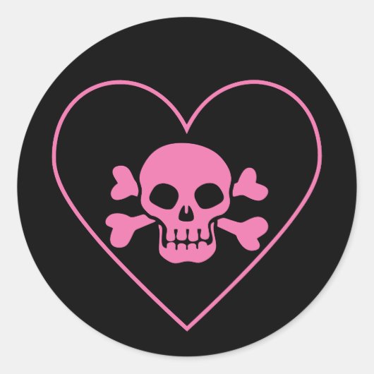 Roze schedel in het hart ronde sticker (Voorkant)