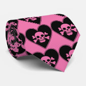 Roze schedel in het hart stropdas (Opgerold)