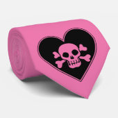 Roze schedel in het hart stropdas (Opgerold)