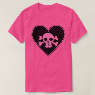 Roze schedel in het hart t-shirt