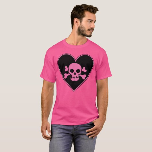 Roze schedel in het hart t-shirt (Voorkant volledig)
