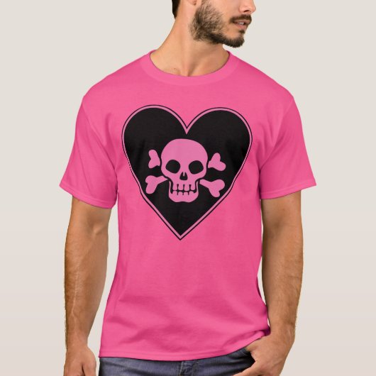 Roze schedel in het hart t-shirt (Voorkant)