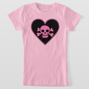 Roze schedel in het hart t-shirt