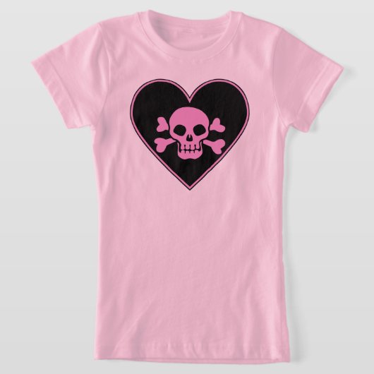 Roze schedel in het hart t-shirt (Laagn)