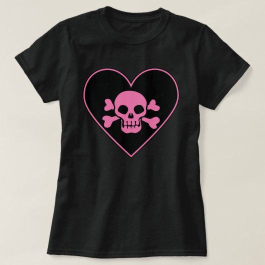 Roze schedel in het hart t-shirt (Design voorkant)