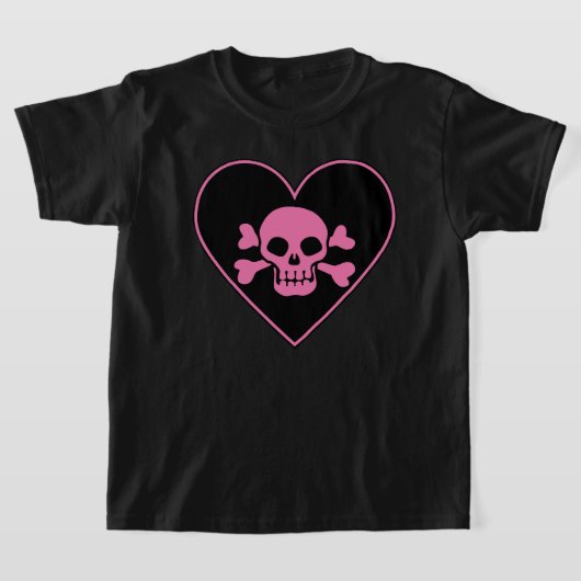 Roze schedel in het hart t-shirt (Laagn)