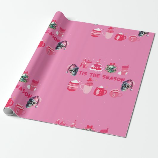 Roze schedel Kerstmis Wrapping Papier (Uitgerold)