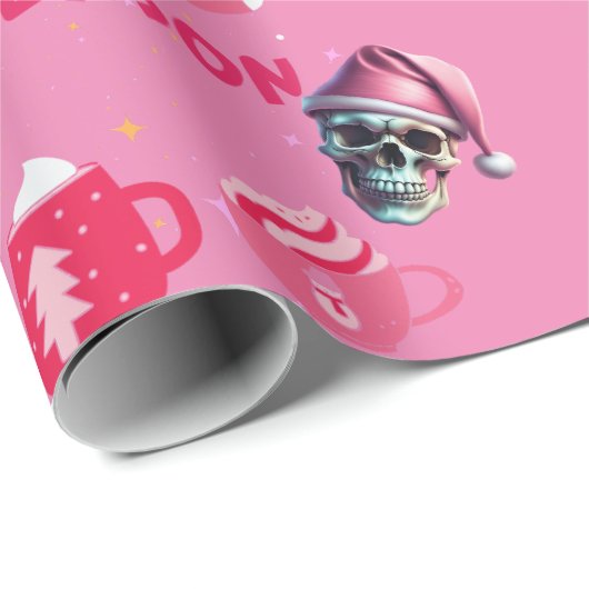 Roze schedel Kerstmis Wrapping Papier (Rol Hoek)