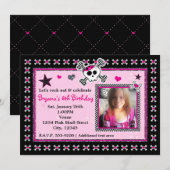 Roze Schedel & Kruisbeenderen Harten Foto uitnodig Kaart (Voorkant / Achterkant)